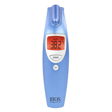 Load image into Gallery viewer, front view of the non contact forehead thermometer showing red screen as sign of fever