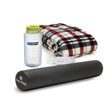 Load image into Gallery viewer, BIOS Living Relaxation Bundle, inlcuding 32 oz. Wide Mouth Nalgene Bottle in Clear, 36&quot; Black Foam Roller &amp; Microplush Heated Throw in Linen Plaid
