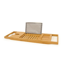 Load image into Gallery viewer, front view of Bamboo bathtub caddy