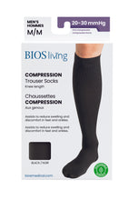 Load image into Gallery viewer, Men&#39;s Compression Trouser Socks 20-30 mm Hg, Black Packing Front Photo
