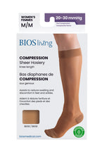 Charger l'image dans la galerie, Women's Compression Knee Socks 20-30 mm Hg, Beige Front Packaging Photo