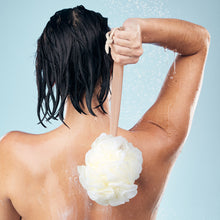 Load image into Gallery viewer, Wooden Long-Handled Bath Loofah in use