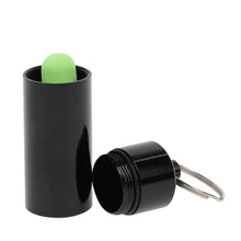 Load image into Gallery viewer, green tapered foam ear plug in a carrying keychain case