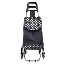 Load image into Gallery viewer, front view of the 3 wheels black polka dots shopping cart
