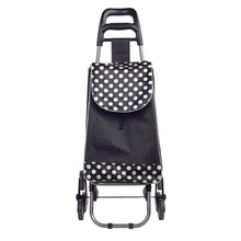 Load image into Gallery viewer, front view of the 3 wheels black polka dots shopping cart