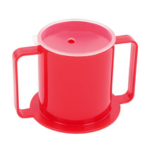 Load image into Gallery viewer, angle view of two handle mug with anti splash lid

