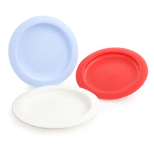 Charger l&#39;image dans la galerie, 3 inner lip plates in different colours, blue, red and white
