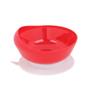 side view of the red scooper bowl with white suction base