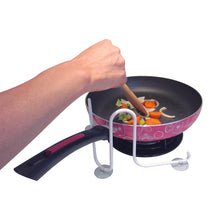 Load image into Gallery viewer, pot and pan holder in use on a stove holding a pan
