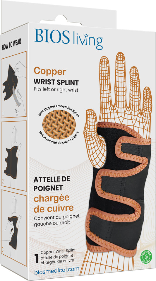 Attelle de poignet chargée de cuivre