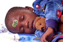 Load image into Gallery viewer, turtle fever sticker on a child's forehead