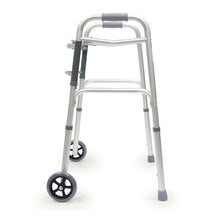Load image into Gallery viewer, side view of a walker with the rubber tips on the legs
