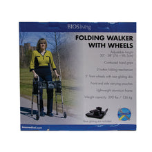 Load image into Gallery viewer, BIOS Living Deluxe Folding Walker with Wheels retail packaging