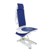Load image into Gallery viewer, side view of the bath lift showing the remote control and slider seat