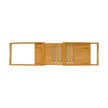 Load image into Gallery viewer, Bottom view of the Bamboo Bathtub Caddy, extended