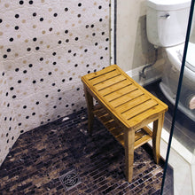 Load image into Gallery viewer, Bamboo Shower Bench in a shower stall
