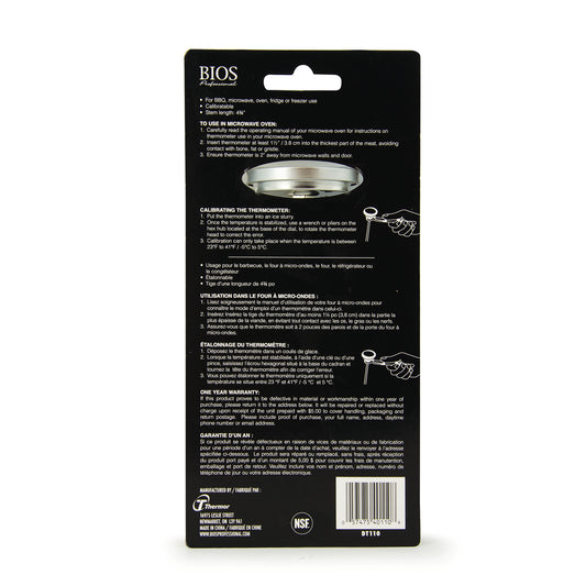 DT110 1¾" / 4.5 cm Dial Thermometer retail packaging - back