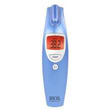 Load image into Gallery viewer, front view of the non contact forehead thermometer showing red screen as sign of fever
