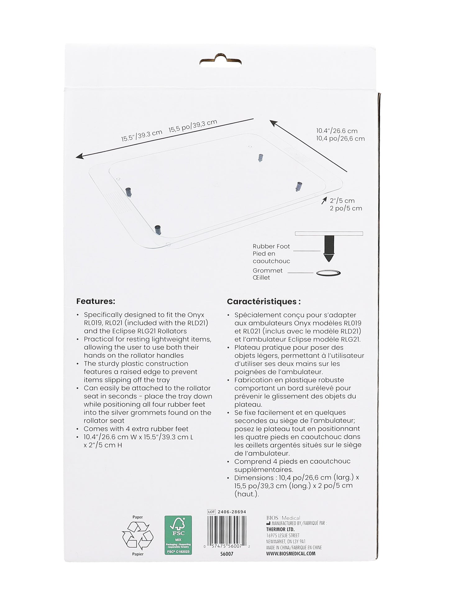 Rollator Tray package back