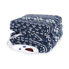 Load image into Gallery viewer, close up of a Microplush heated throw in Navy Frairisle 
