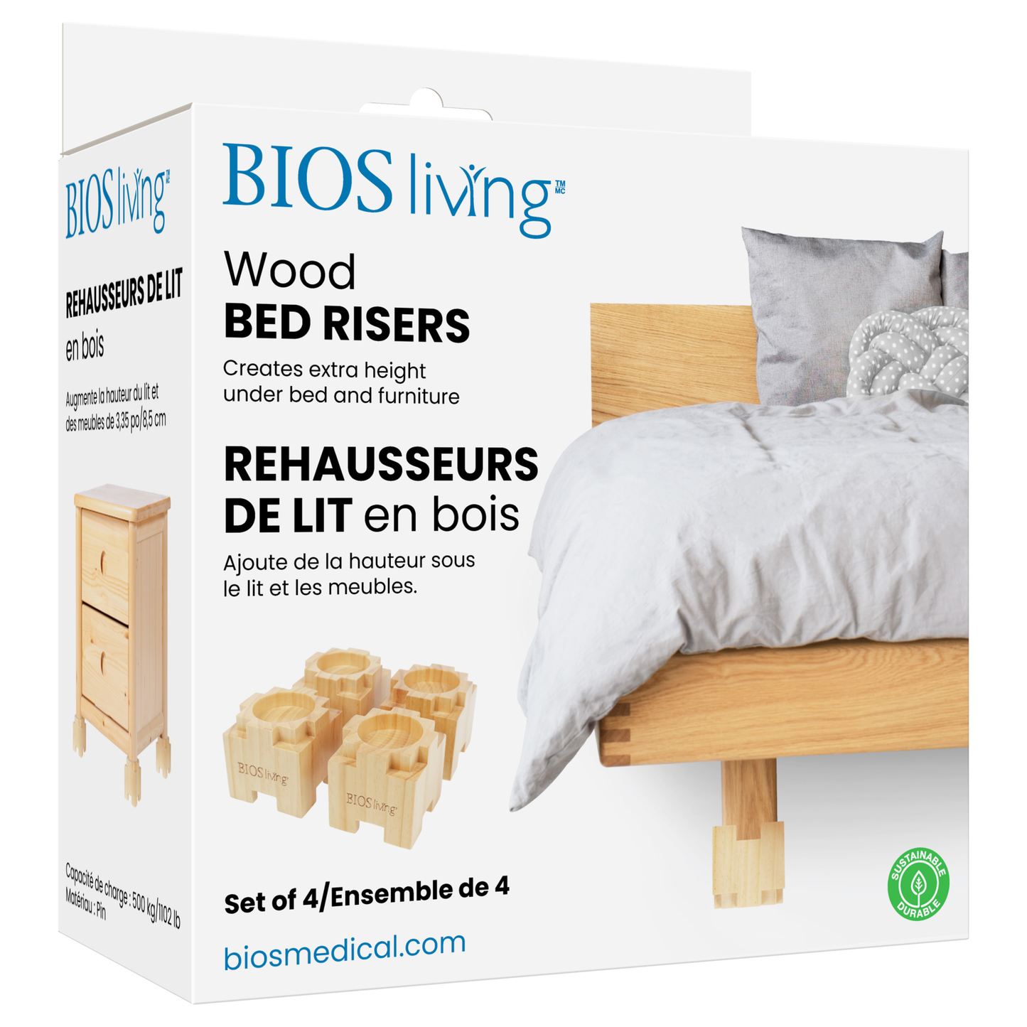 Rehausseurs de lit en bois (Ensemble de 4)