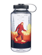 Clear water bottle with a red Sasquatch design on a white background