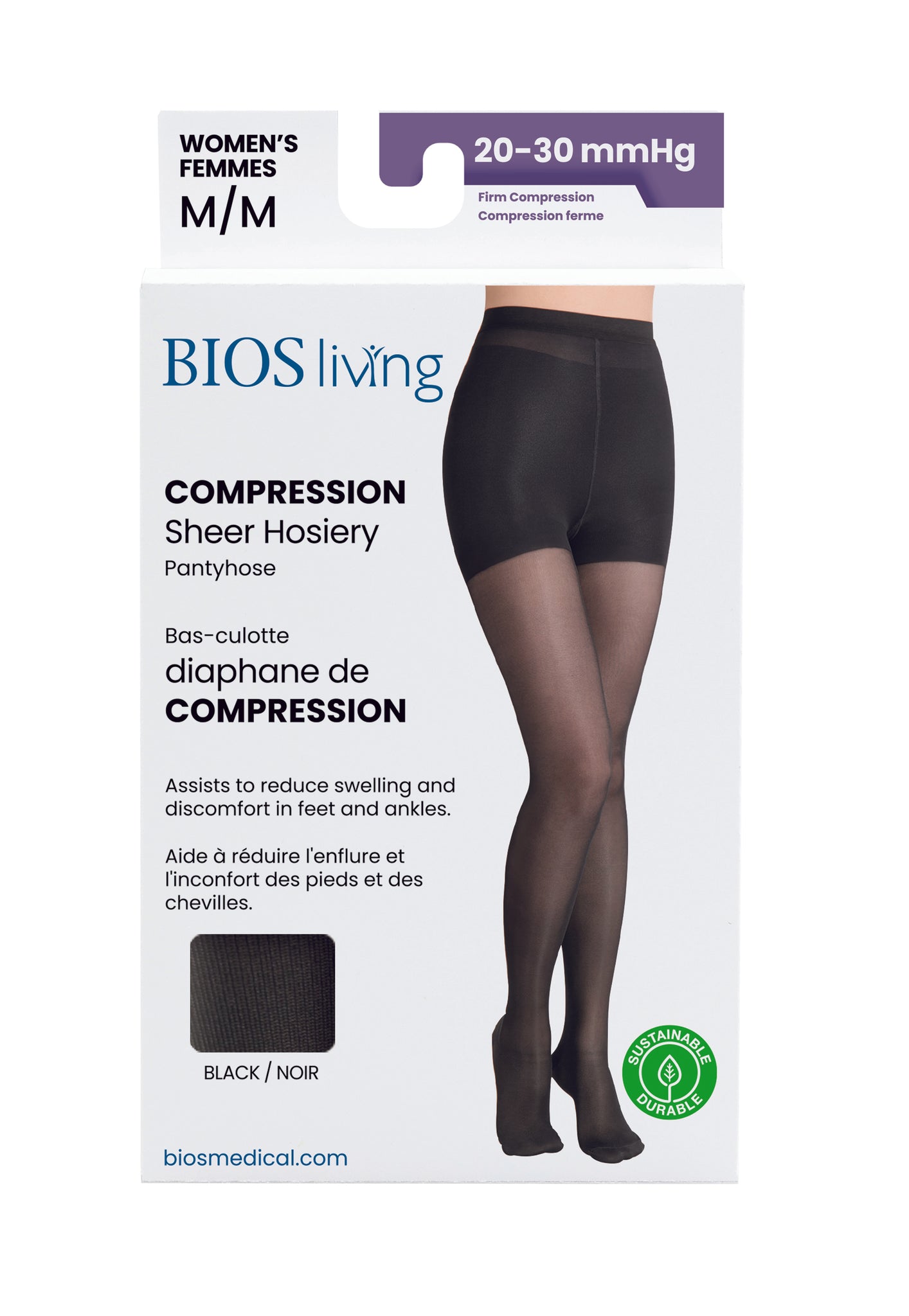 Women's Compression Pantyhose 20-30mm Hg, Black