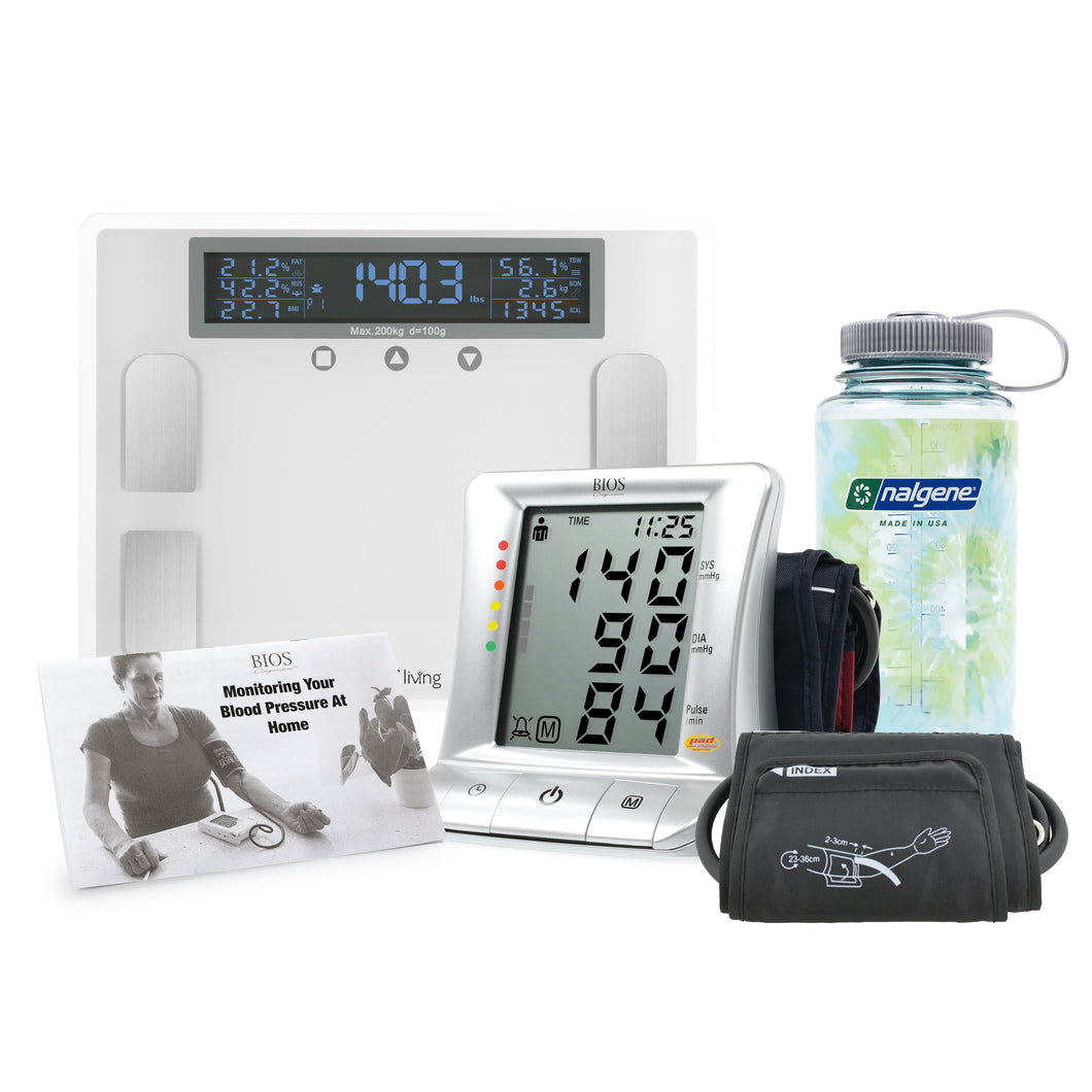 Large Screen Blood Pressure Monitor Bundle including Wide Range Cuff, Logbook, Weight Scale & 32oz Nalgene Bottle Photo