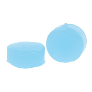 two round universal silicone ear plugs in blue