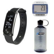 BIOS Living Exercise Bundle, inlcuding 32 oz. Narrow Mouth Nalgene Bottle in Gray, Fitness Tracker Watch & Pedometer