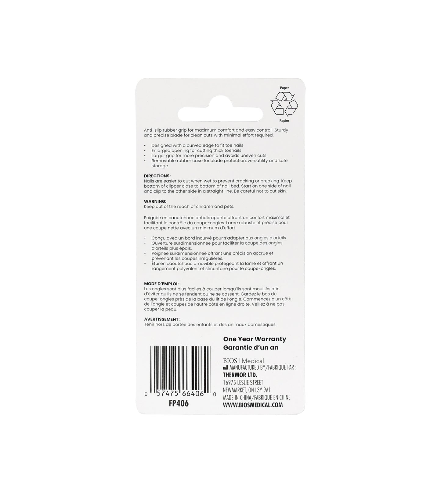 Toe Nail Clipper With Rubber Case Pkg back