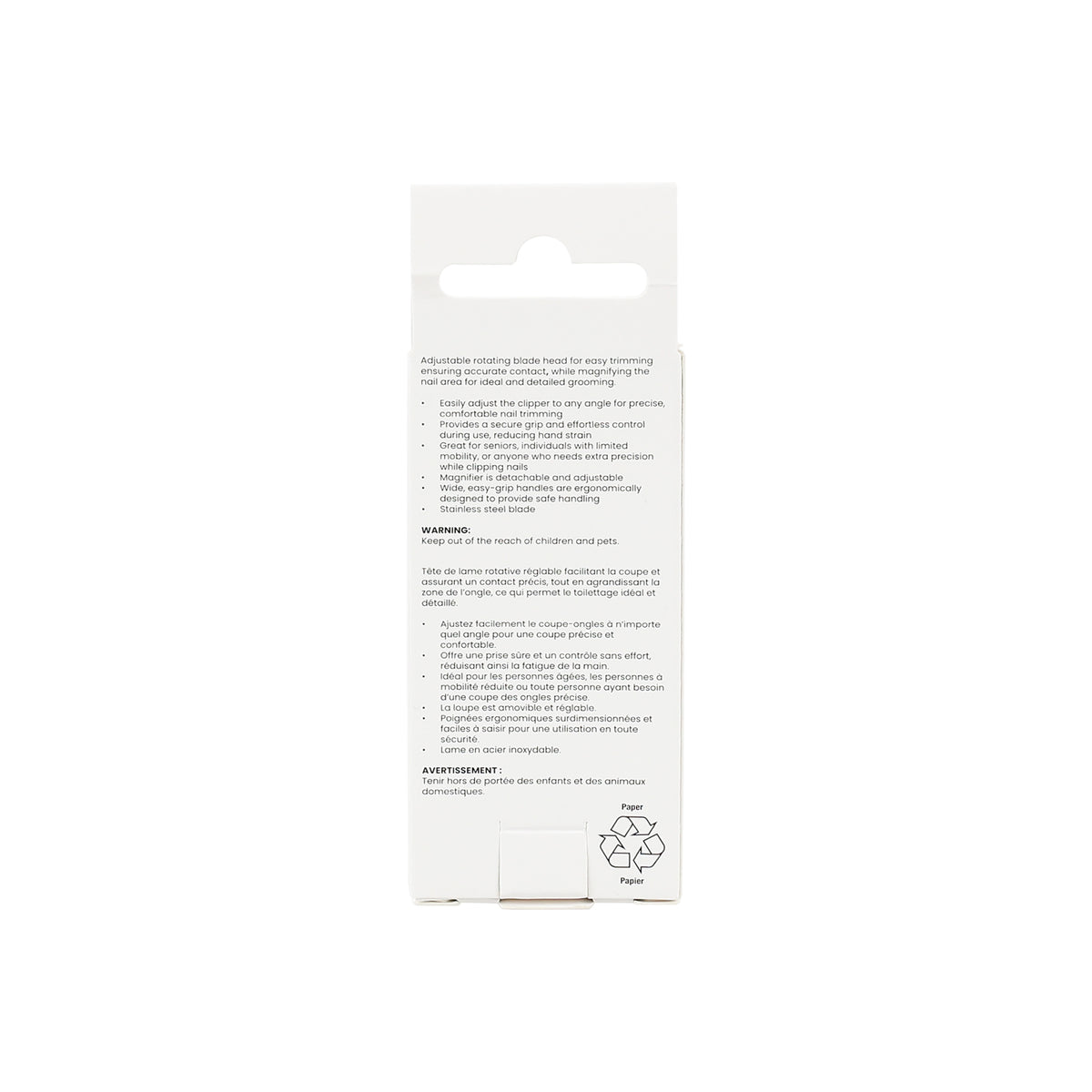 Rotating Nail Clipper With Magnifier packaging back