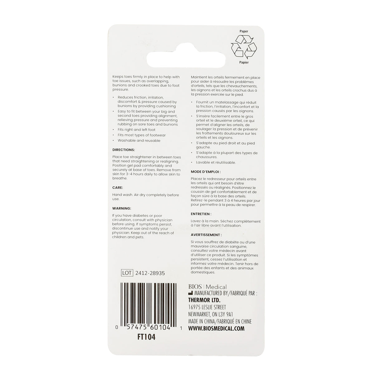 Gel Toe Straightener packaging back