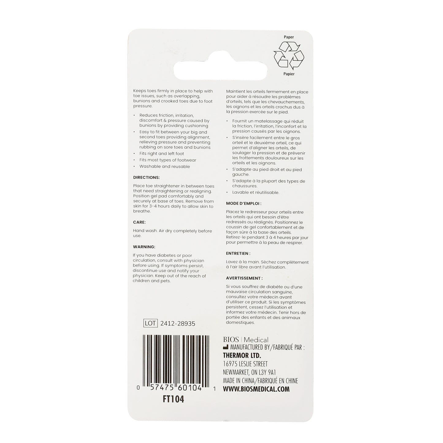 Gel Toe Straightener packaging back