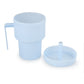 close up of spill proof cup with an open lid