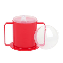 Load image into Gallery viewer, front view of the two handle mug with two lids
