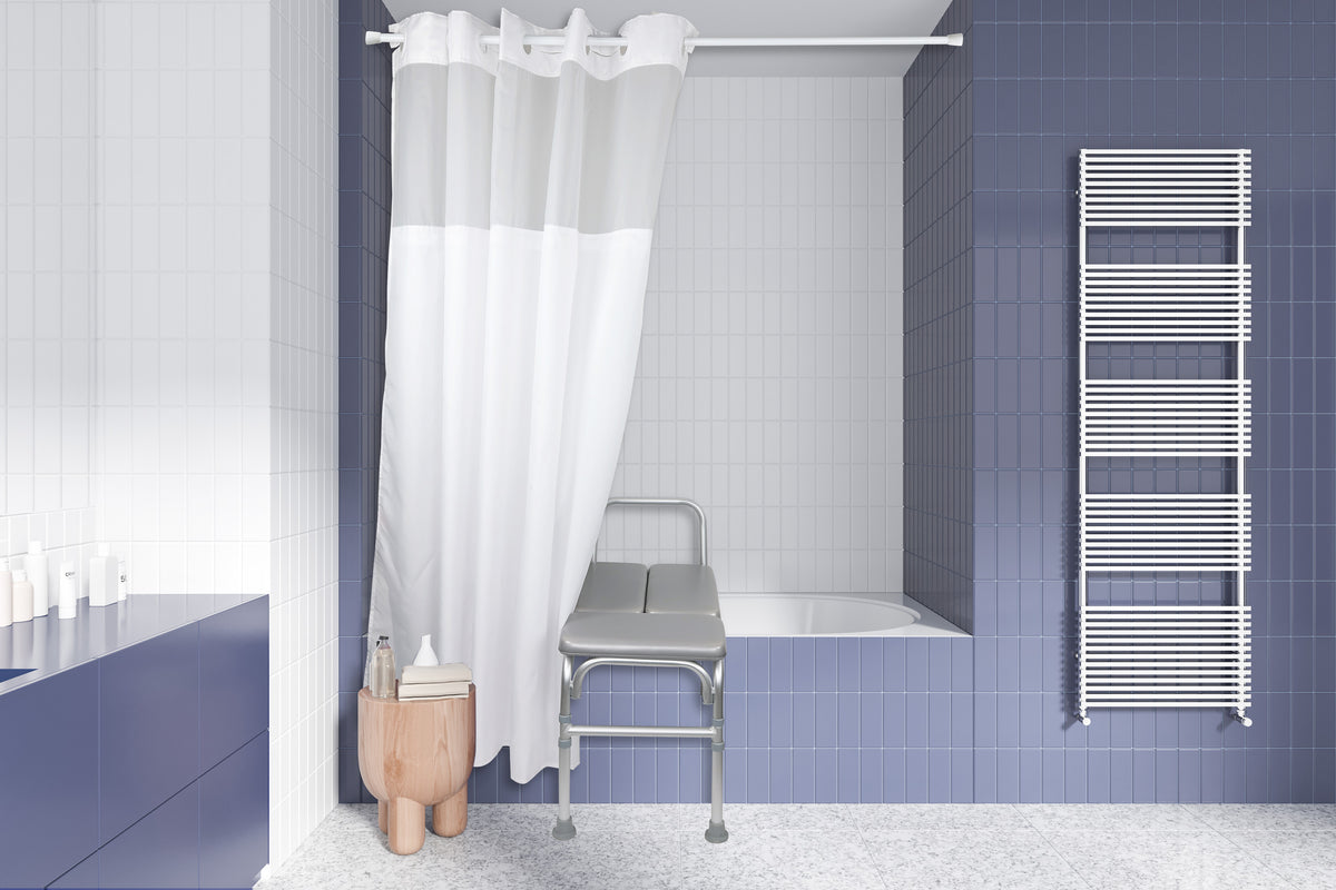 Transfer Bench Shower Curtain in use