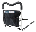Front view of the bed rail with beside pocket attached to it