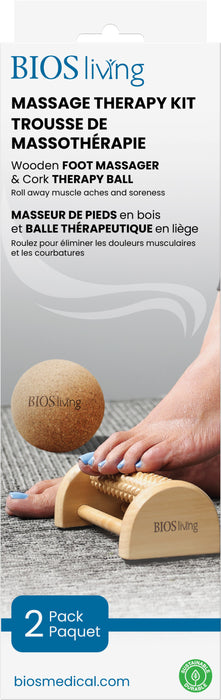 Wooden Massage Foot Roller & Cork Ball pkg front