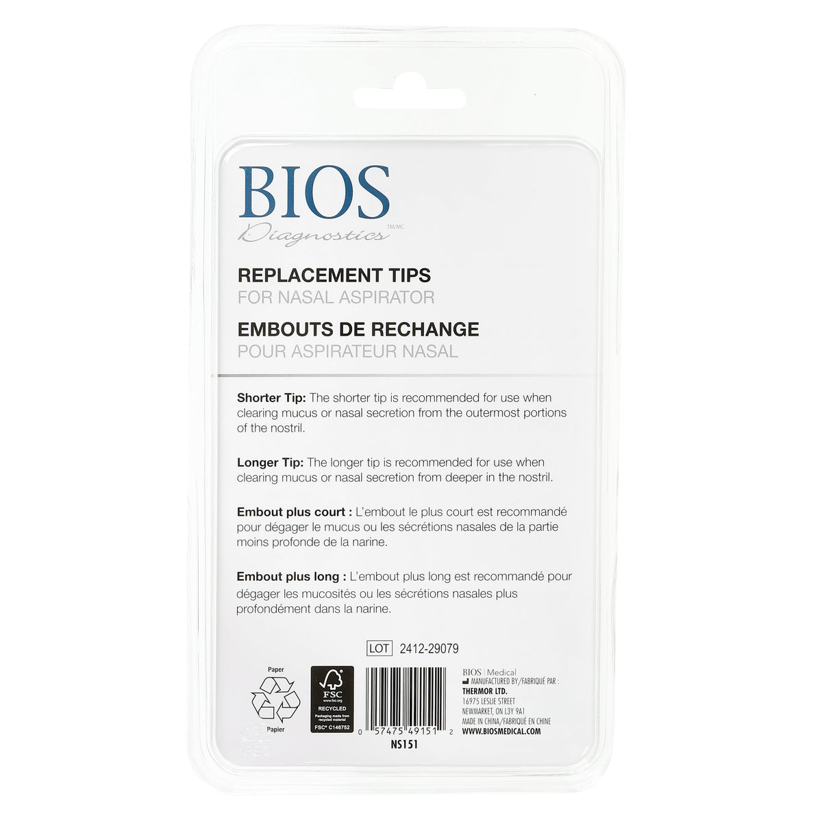 Replacement Tips for Nasal Aspirator packaging back