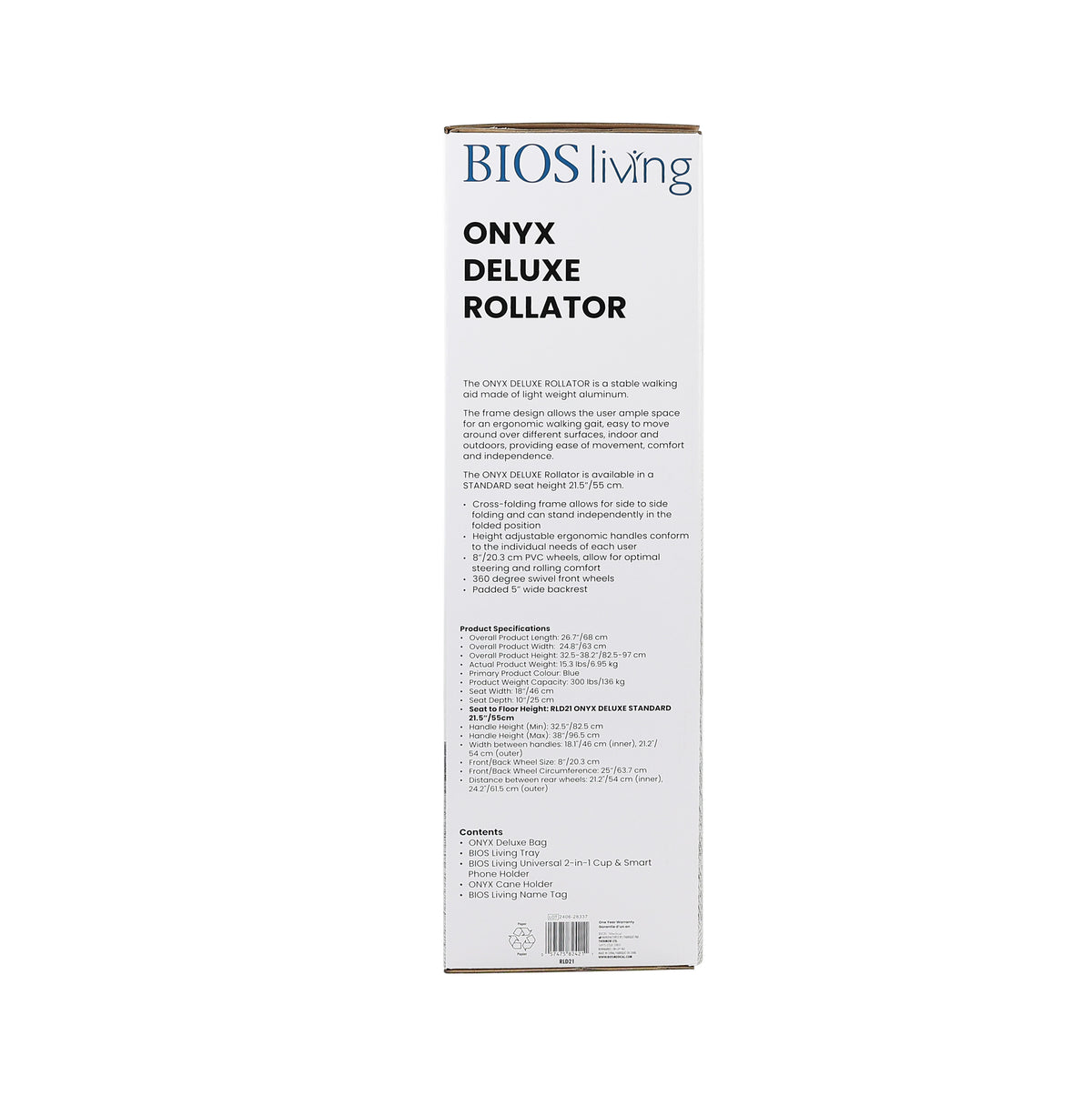 Onyx Deluxe Rollator Packaging side in ENG