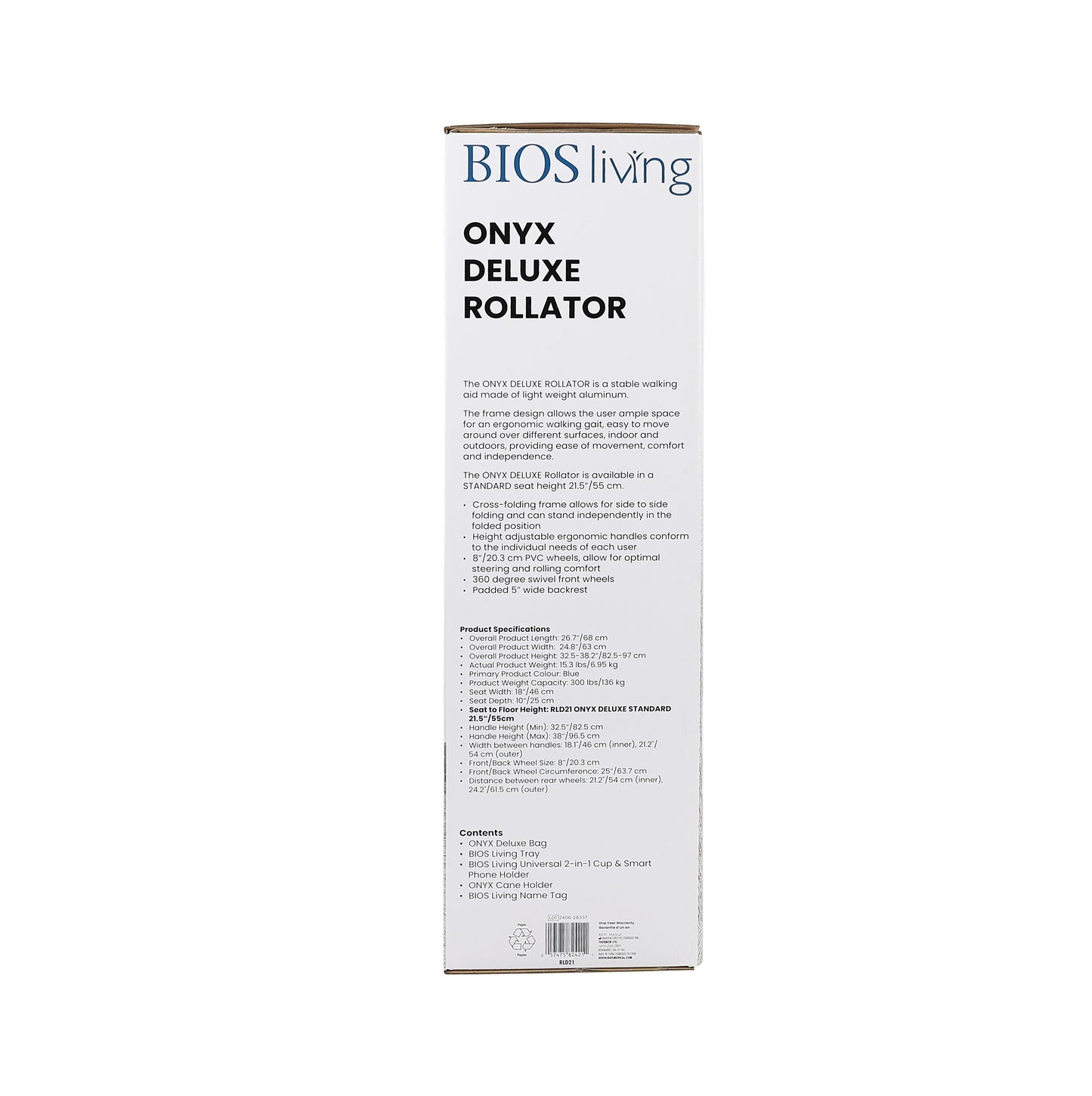 Onyx Deluxe Rollator Packaging side in ENG