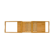 Load image into Gallery viewer, Bottom view of the Bamboo Bathtub Caddy, extended
