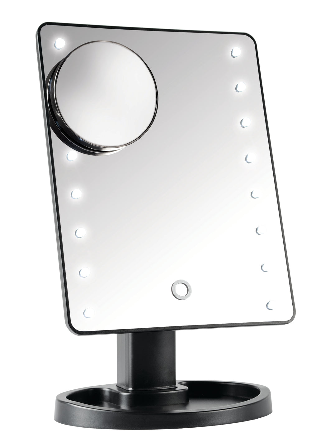 Front view of the vanity mirror with lights on